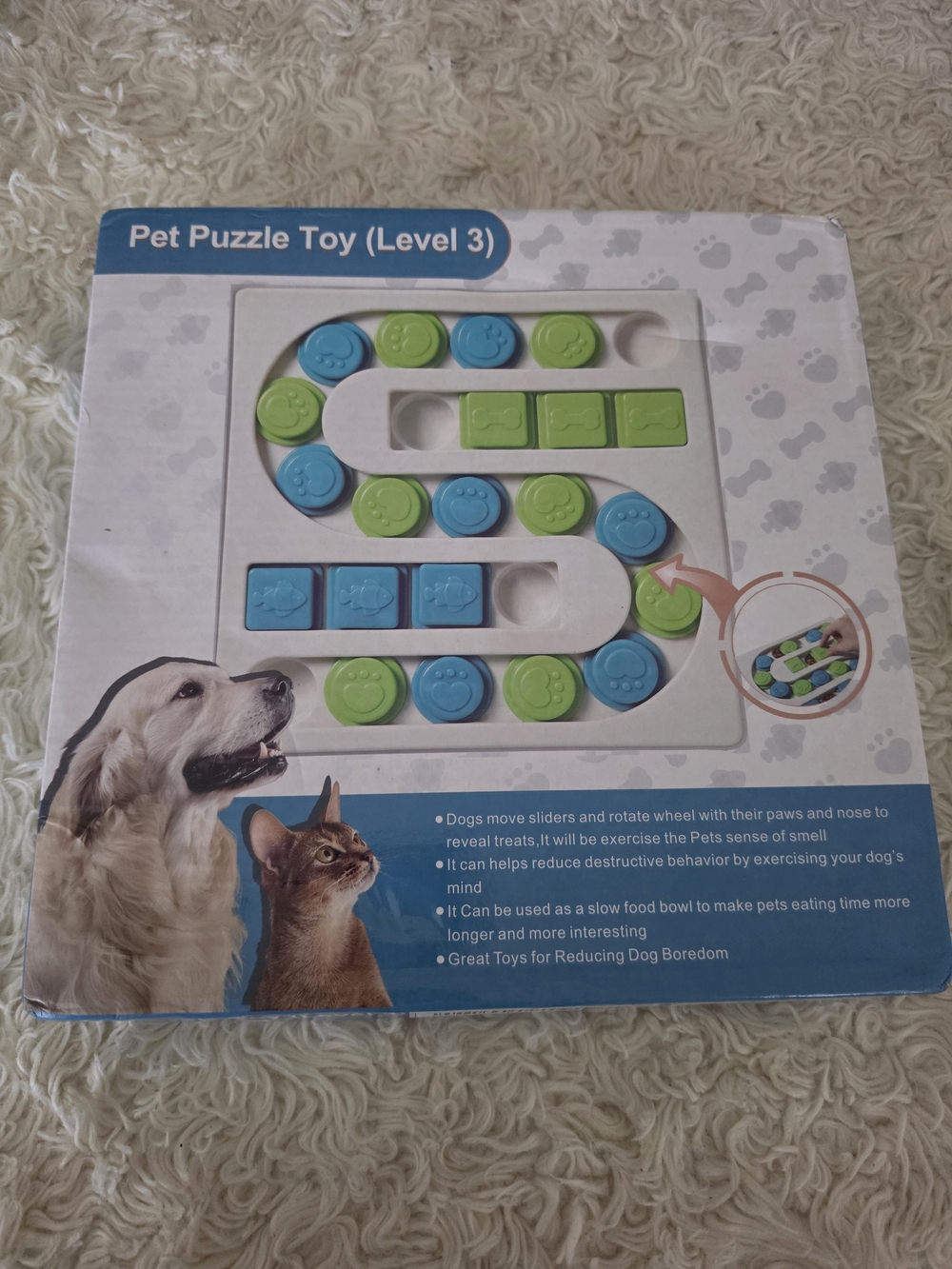Blue & Green Pet Puzzle Toy (Level 3) - Interactive Small Pets Treat Game